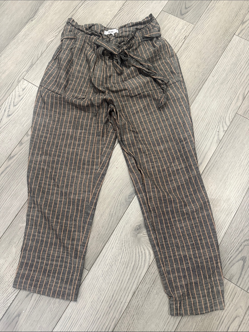 mine Brown Pinstripe Drawstring Chinos